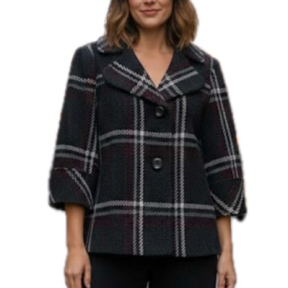 Classiques Entier Plaid Wool Blend Swing Coat Womens Size 16W Charcoal A-Line